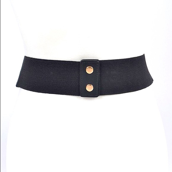 Black & Gold Brushed Chain Accent Elastic Corset Waist Statement Belt - Picture 3 of 4